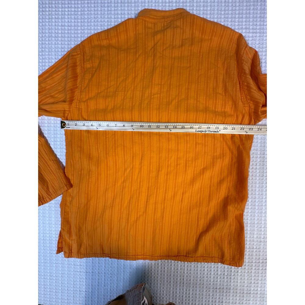 Orange Cotton Shirt Minimalist Boho Relaxed Fit Lightweight Summer Top L - Picture 6 of 7